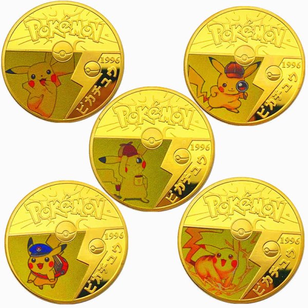 Pokemon Pikachu Gold M&uuml;nzen Set Replika (5 St&uuml;ck)