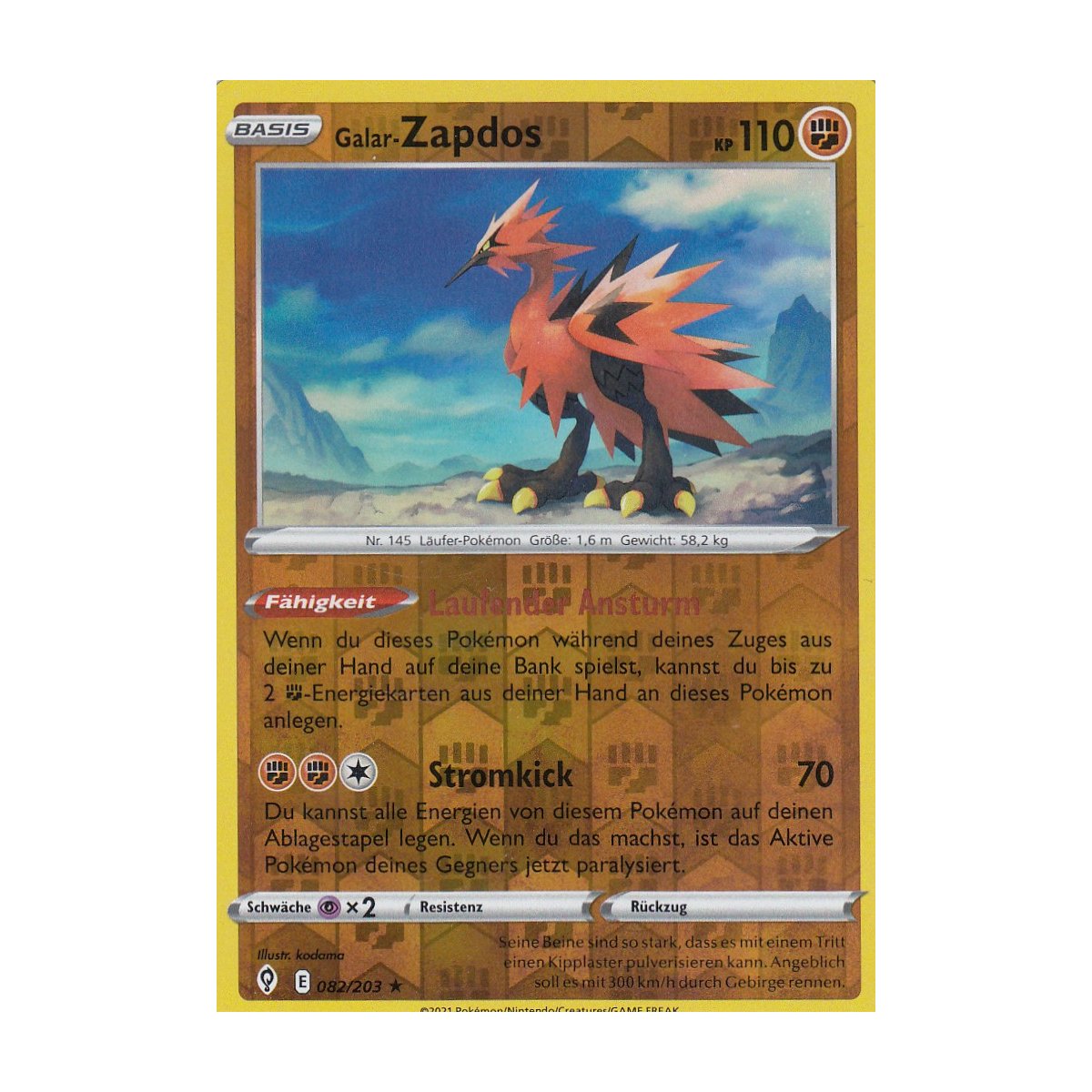 GalarZapdos 082/203 HOLO REVERSE HOLO Drachenwandel Pokemon Karte kaufen