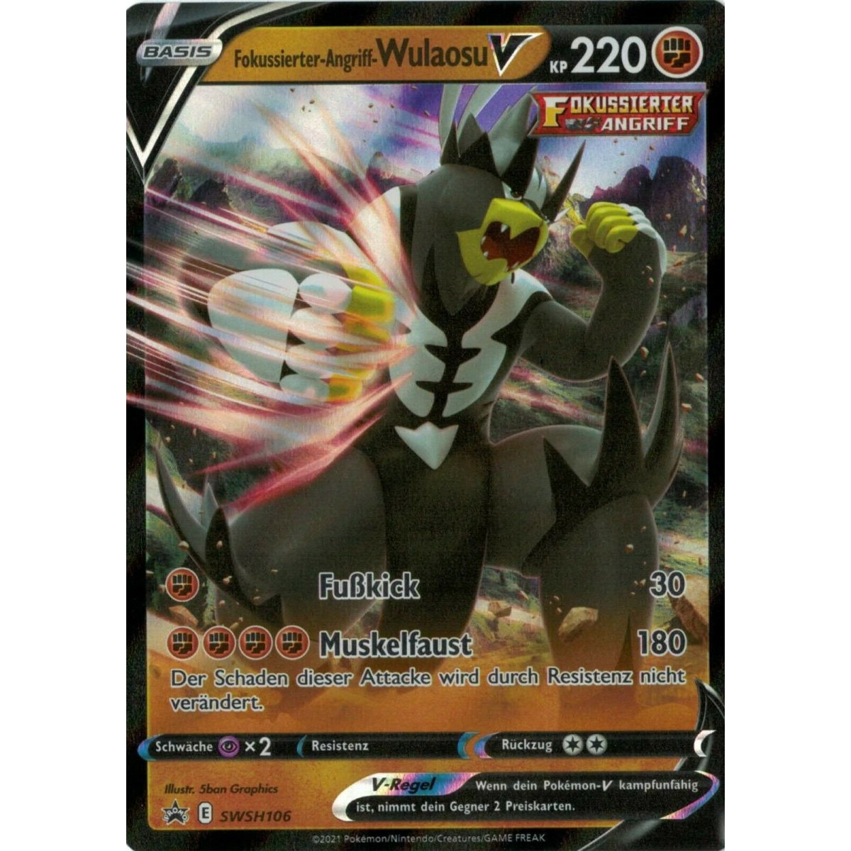 Pokémon Fließender-Angriff-Wulaosu V SWSH107 Oversize-Promo-Karte Deutsch