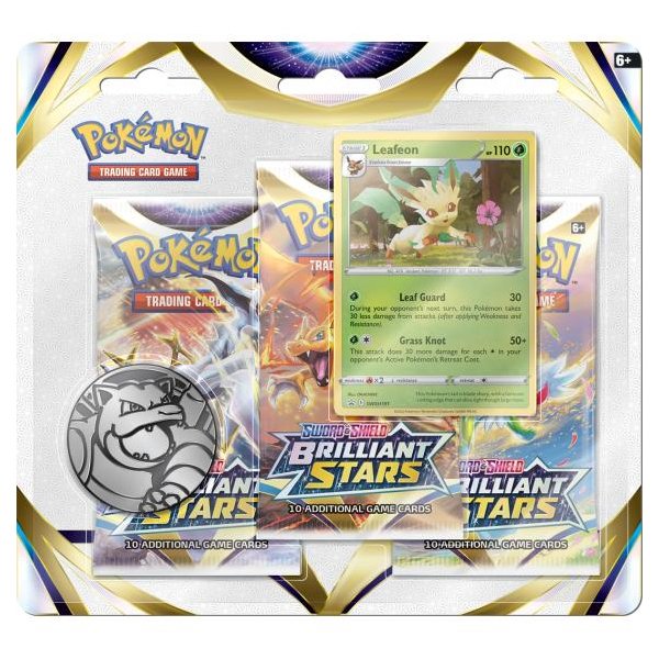 Sword &amp; Shield Brilliant Stars 3-Pack Blister - Leafeon (englisch)