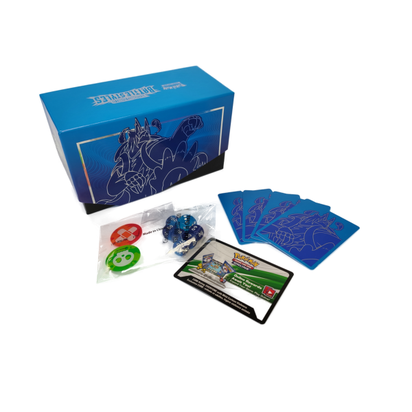 Pokemon Kampfstile Wulaosu (blau) Trainer Box + W&uuml;rfel + Schadensmarken + Kartentrenner