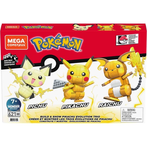 Pok&eacute;mon Trio Pikachu + Pichu + Raichu - Bauset von Mega Construx (621 Teile)