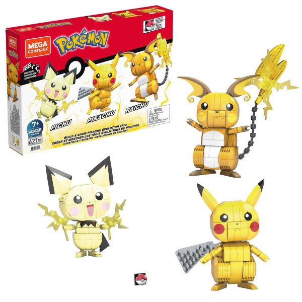 Pok&eacute;mon Trio Pikachu + Pichu + Raichu - Bauset von Mega Construx (621 Teile)