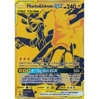 Pikachu &amp; Zekrom GX Gold SM248 PROMO XXL OVERSIZED/&Uuml;BERGRO&szlig; Englisch
