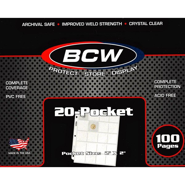 BCW 20-Pocket Coin Pages - 100x M&uuml;nz-Seiten f&uuml;r Sammelordner