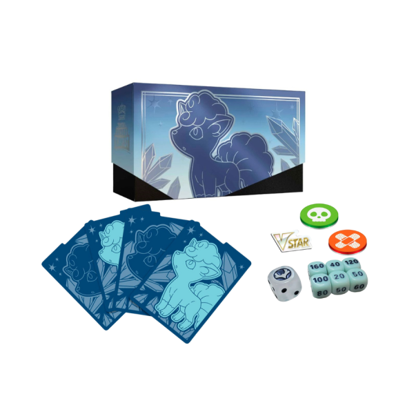 Pokemon Silberne Sturmwinde Alola Vulpix Trainer Box + W&uuml;rfel + Schadensmarken + Kartentrenner