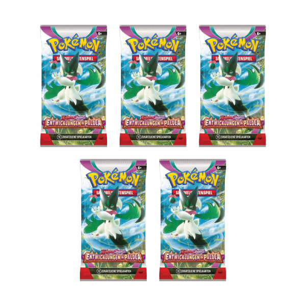 Karmesin &amp; Purpur Entwicklungen in Paldea 5x Booster (deutsch)
