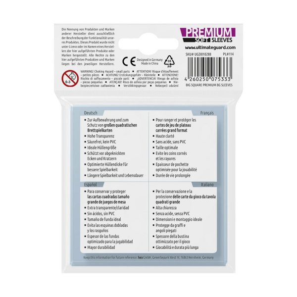 Ultimate Guard Premium Soft Sleeves f&uuml;r Brettspielkarten Quadratisch Gro&szlig; (50)