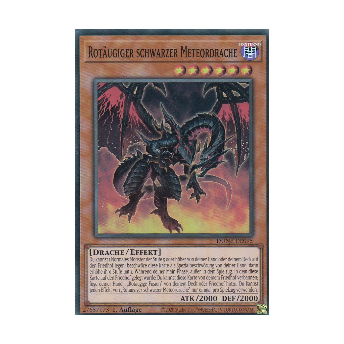 Yu-Gi-Oh! Karte „Schwarzer Meteordrache“ LDS1-DE013 – Common, Deutsch, Inkl. Toploader & Schutzhülle