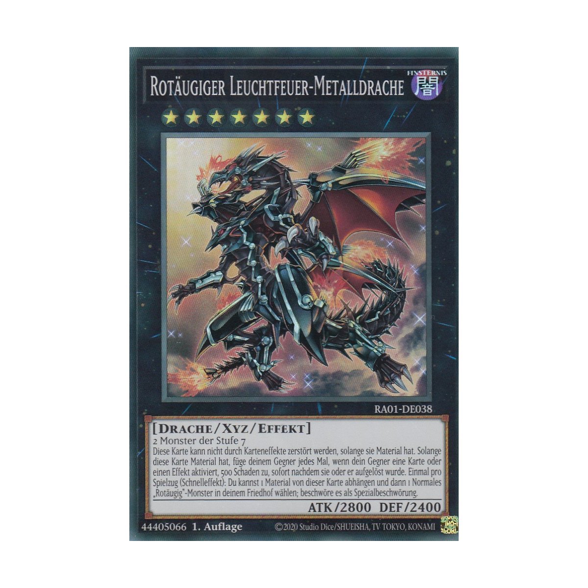 Yugioh Karte - Rotäugiger Leuchtfeuer-Metalldrache Gold Rare DE + Ultrapro Toploader