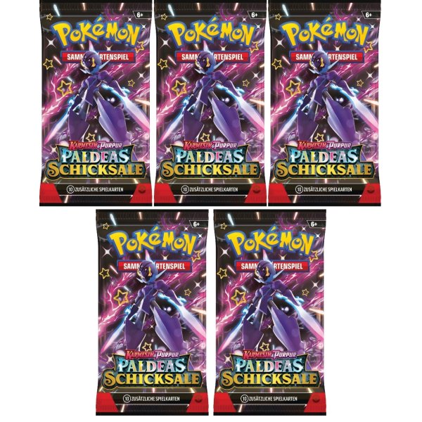 Karmesin &amp; Purpur Paldeas Schicksale 5x Booster (deutsch)
