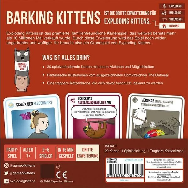 Exploding Kittens - Barking Kittens - Kartenspiel-Erweiterung