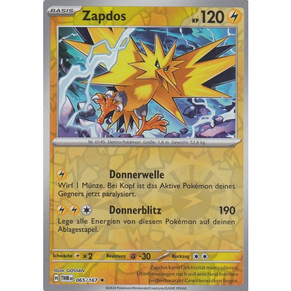 Zapdos 065/167 Holo REVERSE HOLO