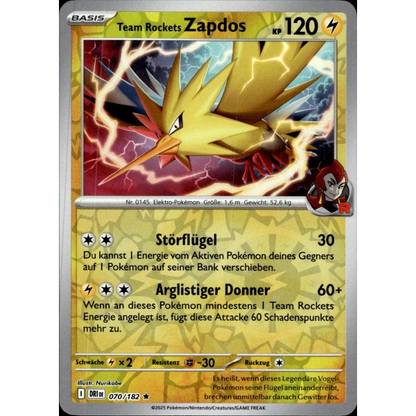 Team Rockets Zapdos 070/182 Holo REVERSE HOLO