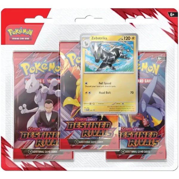 Scarlet &amp; Violet Destined Rivals 3-Pack Blister - Zebstrika (englisch)