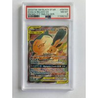 2019 P.M. SM BLACK STAR EVOLI &amp; RELAXO GX PROMO-T/T TINS-FA-GER. NM-MT PSA 8