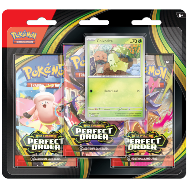 Mega Evolution Perfect Order 3-Pack Blister - Chikorita (englisch)