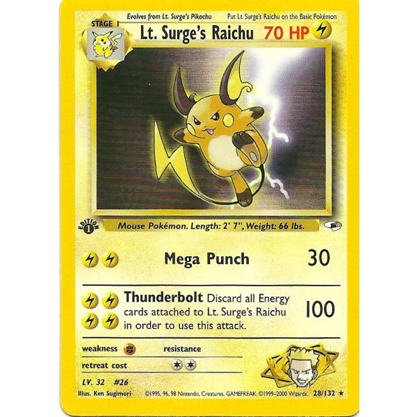 Lt. Surges Raichu HOLO 1. Auflage BESPIELT