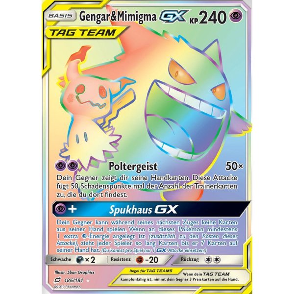 Gengar &amp; Mimigma GX TAG TEAM 186/181 RAINBOW
