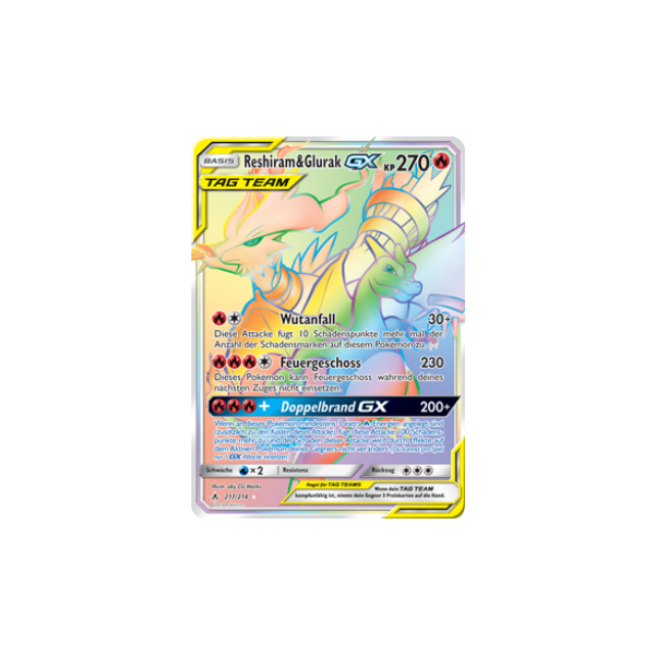 Reshiram &amp; Glurak-GX TAG TEAM 217/214 RAINBOW