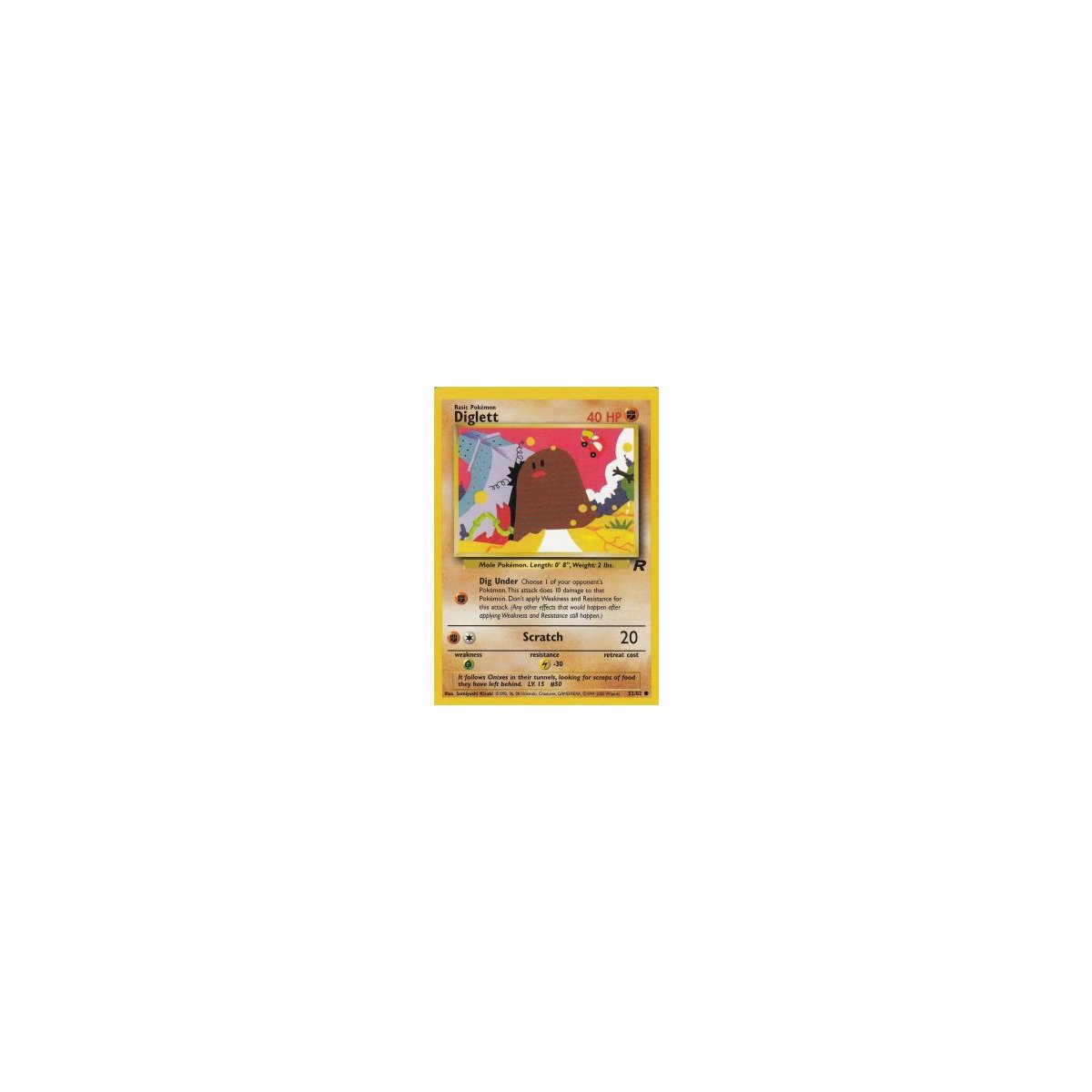 1995 diglett pokemon card value 52/82 Team Rocket Set TCG In Protective Penny Sle The Game Experts variation to centering Diglett 52/82 Team Rocket Pokmon