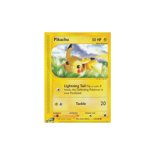 pikachu expedition pokemon card Reverse Holo 124/165 Lightning Colorless Lightning Tail Flip a coin Pikachu 124 - Reverse Holofoil