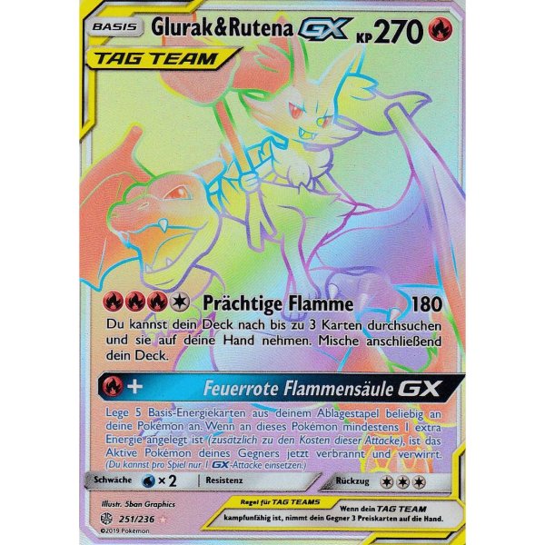 Glurak &amp; Rutena-GX TAG TEAM 251/236 RAINBOW