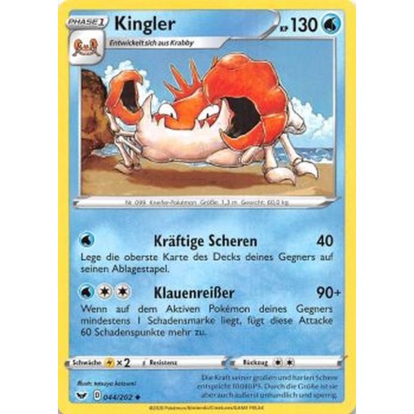 Pokemon Sammelkarte Karte TCG Schwert und Schild Phase 1 Kingler 044/202