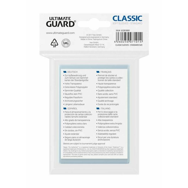 Ultimate Guard Classic Soft Sleeves Transparent Standard (100 Kartenh&uuml;llen)