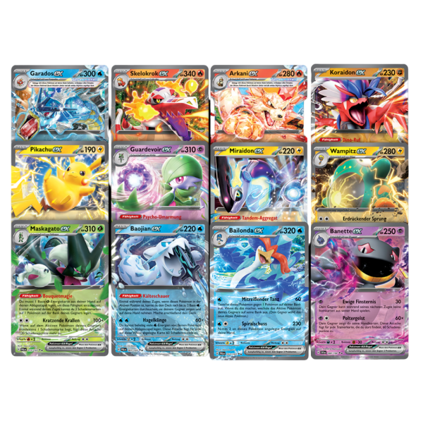 5 unterschiedliche deutsche EX Karten aus den Karmesin &amp; Purpur Serien