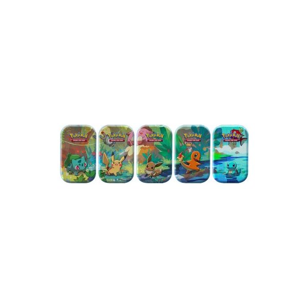 Alle 5 Pokemon Kanto-Freunde Mini Tins: Pikachu, Bisasam, Evoli, Glumanda, Schiggy