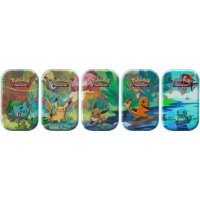 Alle 5 Pokemon Kanto-Freunde Mini Tins: Pikachu, Bisasam, Evoli, Glumanda, Schiggy