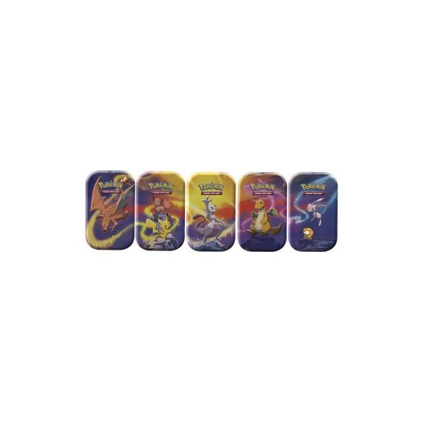 Alle 5 Pokemon Kanto-St&auml;rke Mini Tins: Glurak, Pikachu/Vulpix, Mewtu, Dragoran, Enton/Mew