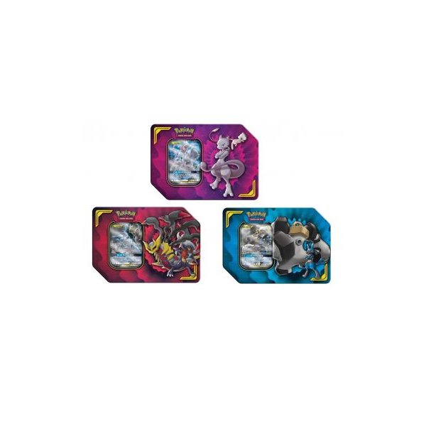 Alle 3 Pokemon Power-Partner Tag Team Tins: Mewtu &amp; Mew GX, Lucario &amp; Melmetal GX, Knakrack &amp; Giratina GX
