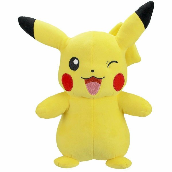 Pikachu zwinkernd Pl&uuml;schfigur auf Sockel 30 cm - Pokemon Kuscheltier von Wicked Cool Toys