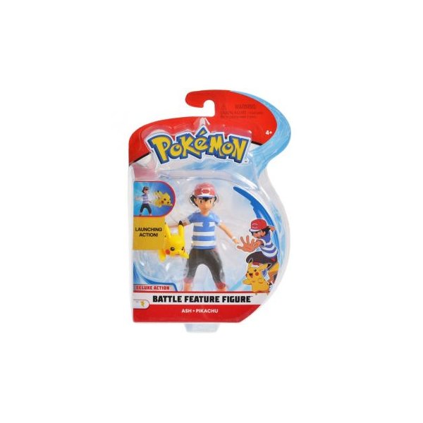 Ash &amp; Pikachu 11 cm - Pokemon Battle Feature Figure &amp; Deluxe Action Funktion WCT